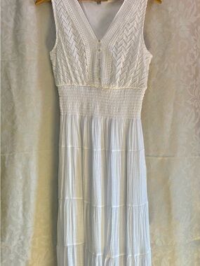 White Sleeveless Maxi Dress with Smocked Waist
